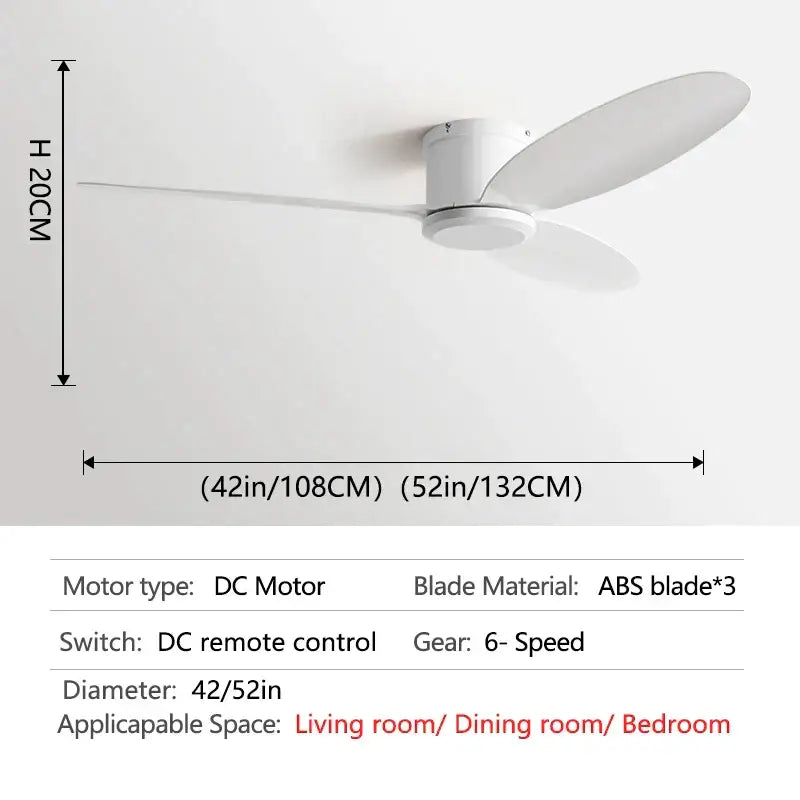 White ceiling fan with sleek abs blades and remote control in decorbites black modern living room design