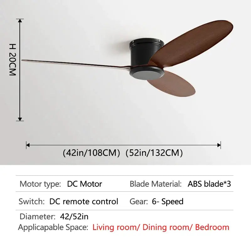Modern black and brown ceiling fan with remote control featuring sleek black motor and three matte brown abs blades by decorbites black modern
