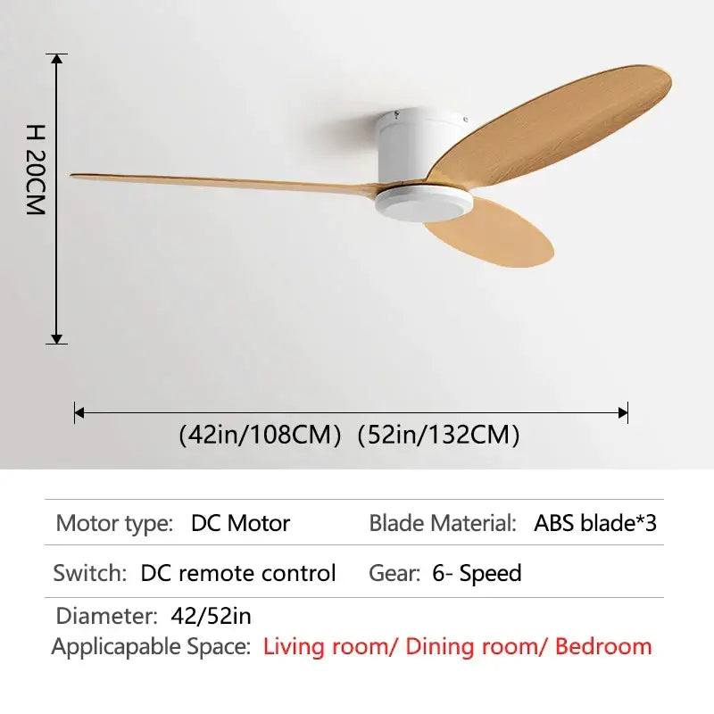 Modern black and brown ceiling fan with remote control features three light brown abs blades and white motor housing by decorbites