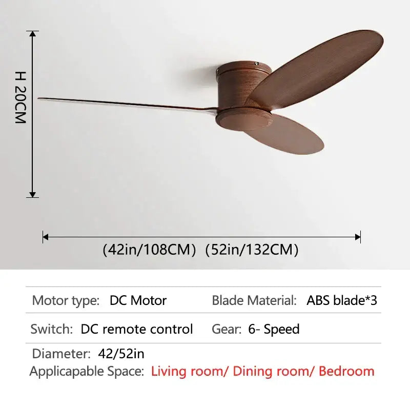 Modern decorbites black and brown ceiling fan with remote control featuring three sleek abs blades and wooden finish motor housing