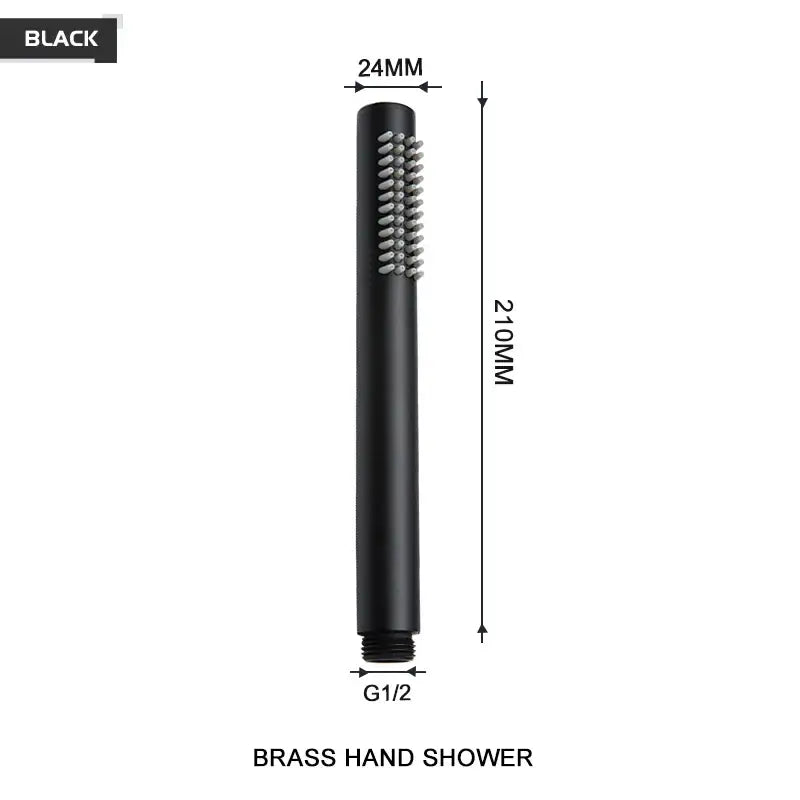Modern black and brushed golden handheld shower head with textured bristle nozzle and threaded g1/2 connection