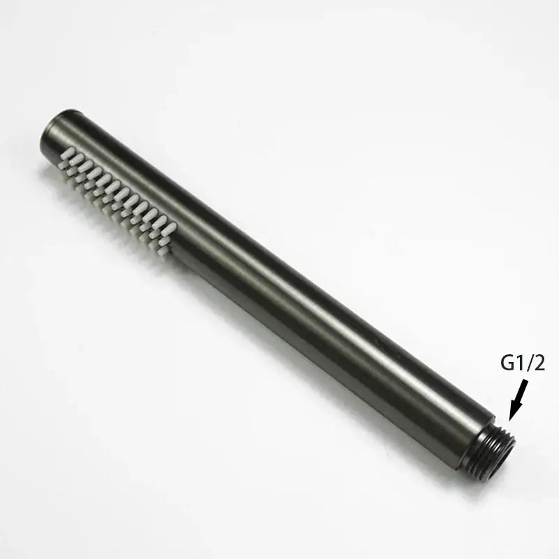 Black metal pipe with g1/2 threaded end and white teeth detail for modern black and brushed golden handheld shower head