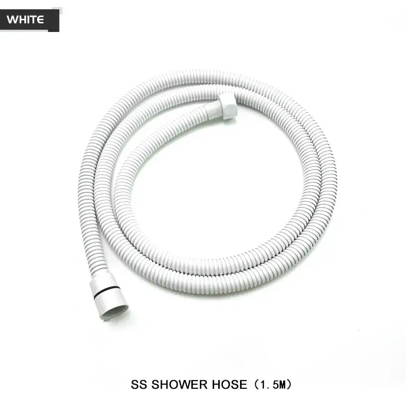 White corrugated stainless steel shower hose 1.5 meters with flexible design for modern black and brushed golden handheld shower head