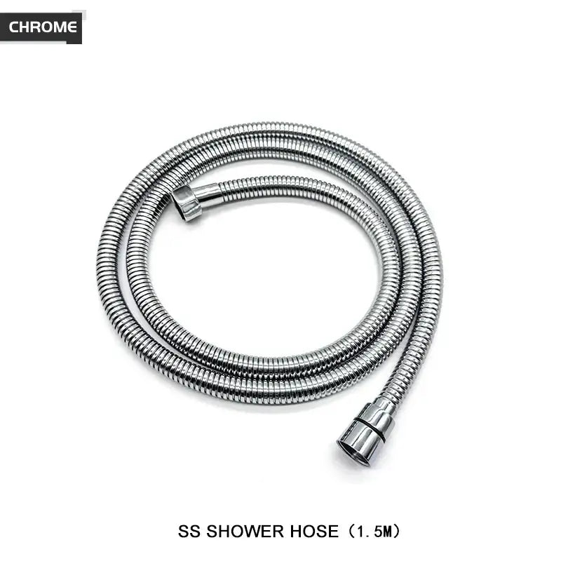 Chrome finished stainless steel shower hose with flexible design for modern black and brushed golden handheld shower head
