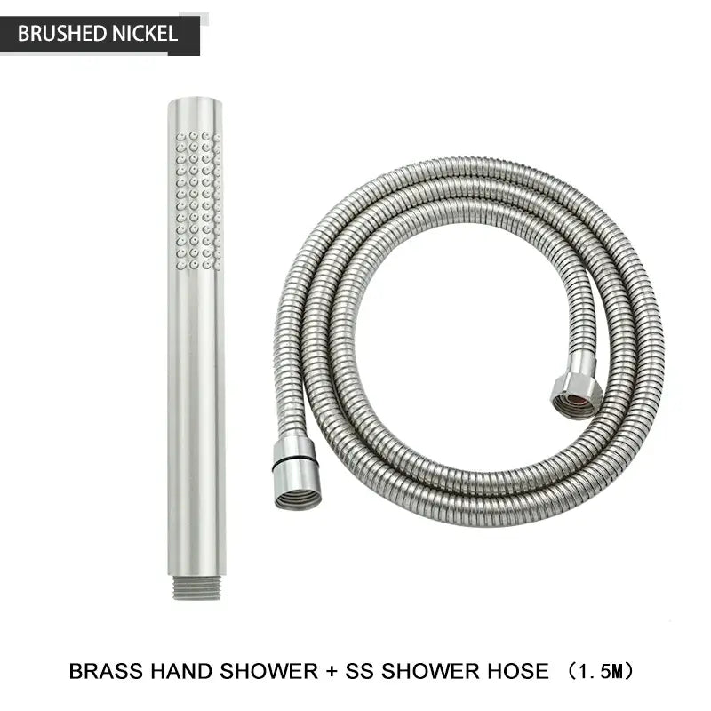 Modern black and brushed golden handheld shower head with brushed nickel brass hand shower and stainless steel hose