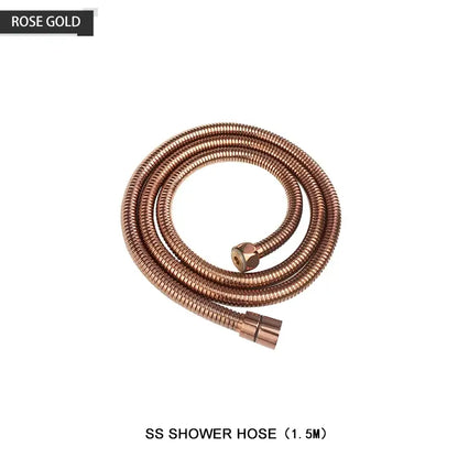Rose gold stainless steel shower hose 1.5 meters with flexible design and metallic connectors for handheld shower head