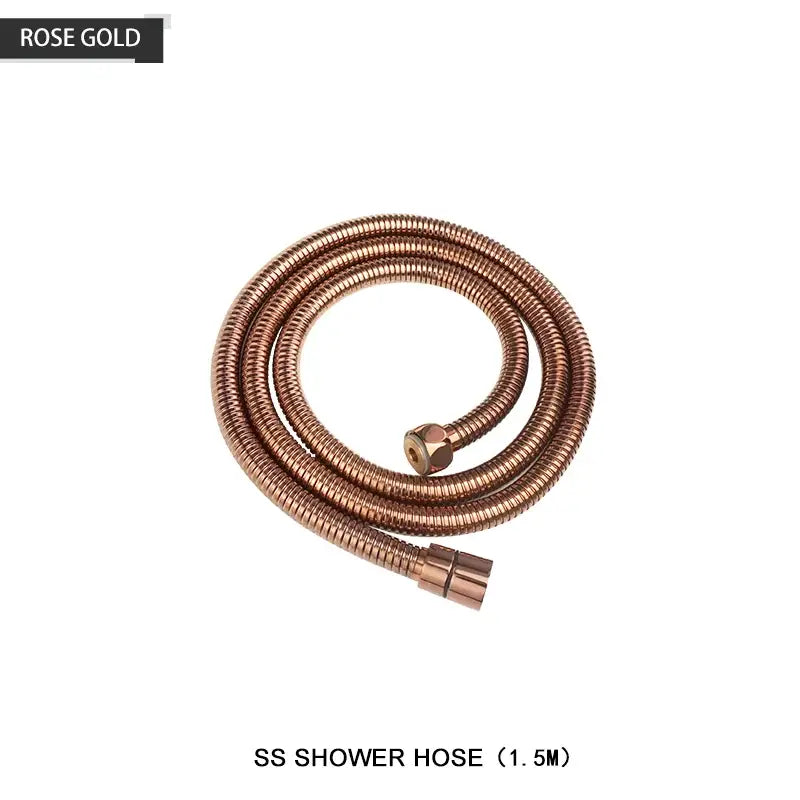 Rose gold stainless steel shower hose 1.5 meters with flexible design and metallic connectors for handheld shower head