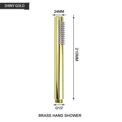Shiny gold brass handheld shower head with textured toothed spray head and g1/2 threaded connection in brushed golden finish