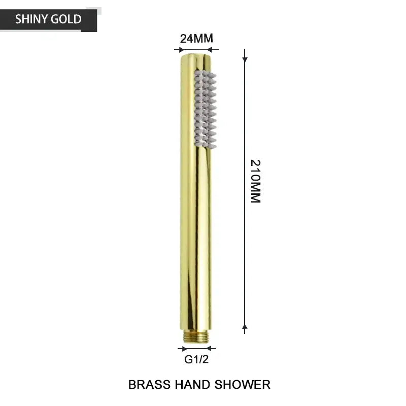 Shiny gold brass handheld shower head with textured toothed spray head and g1/2 threaded connection in brushed golden finish