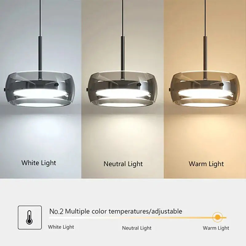 Modern black and chrome 3-light pendant light with circular glass shades and remote control for dining table use