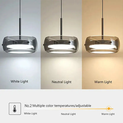 Modern black and chrome 3-light pendant light with circular glass shades and remote control for dining table use