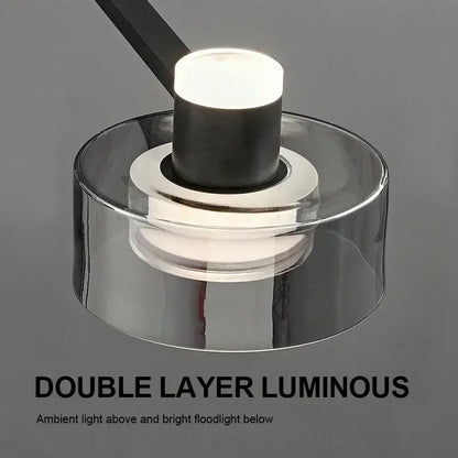 Modern black and chrome glass led chandelier with double-layer luminous pendant light and integrated led illumination for living room