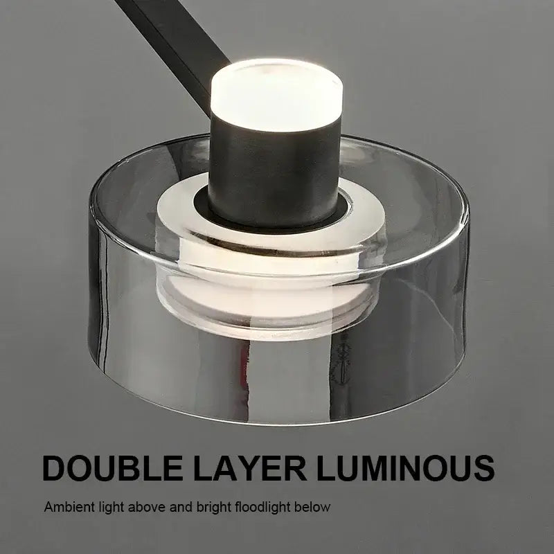 Modern black and chrome glass led chandelier with double-layer luminous pendant light and integrated led illumination for living room