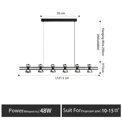 Modern black and chrome led strip lamp with five adjustable spotlights and 55 cm wide rectangular fixture for kitchen island