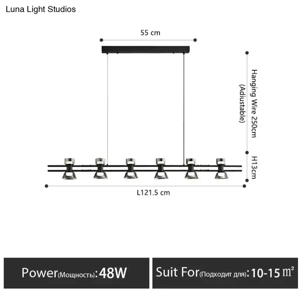 Modern black and chrome led strip lamp with five adjustable spotlights on a 55 cm wide linear strip lamp fixture