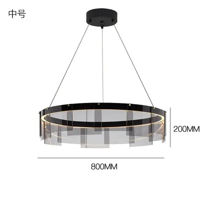 Modern black and clear glass circle led luxury chandelier with acrylic ring design for kitchen island decorbites glass circle
