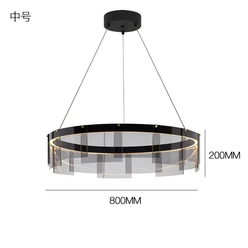 Modern black and clear glass circle led luxury chandelier with acrylic ring design for kitchen island decorbites glass circle