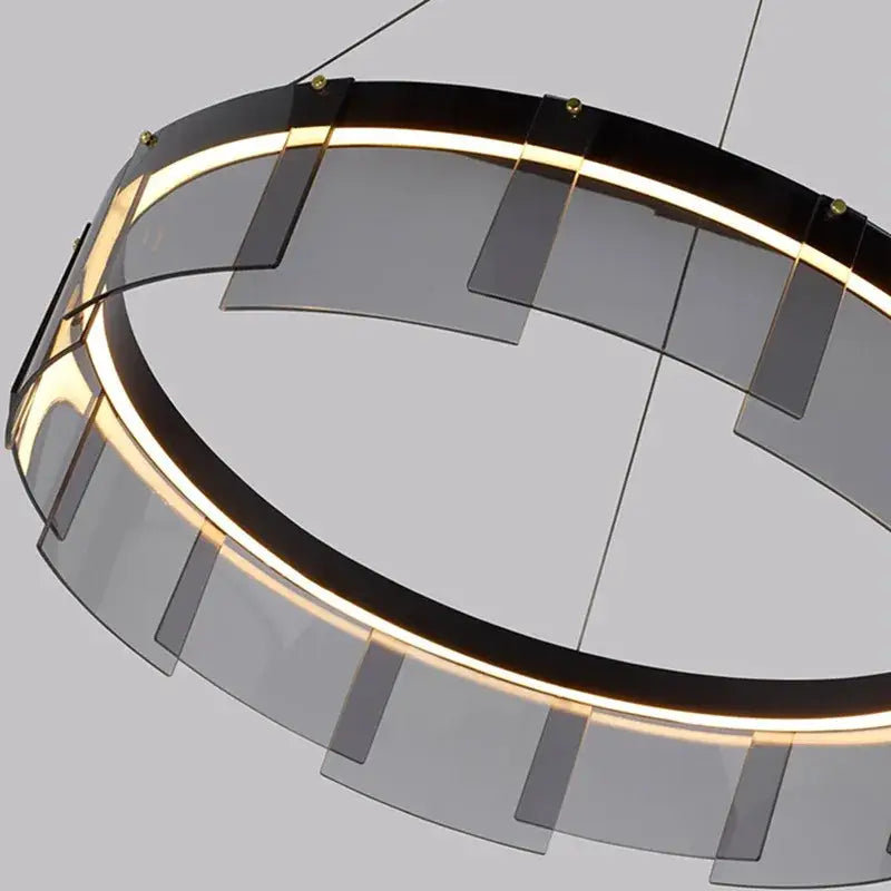 Modern black and clear glass circle led luxury chandelier with translucent gray panels for kitchen island decorbites glass circle
