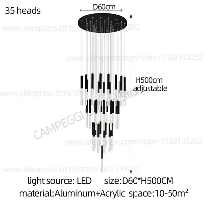 Modern black and clear glass cylindrical chandelier with 35 led light heads from decorbites cylindrical chandelier collection