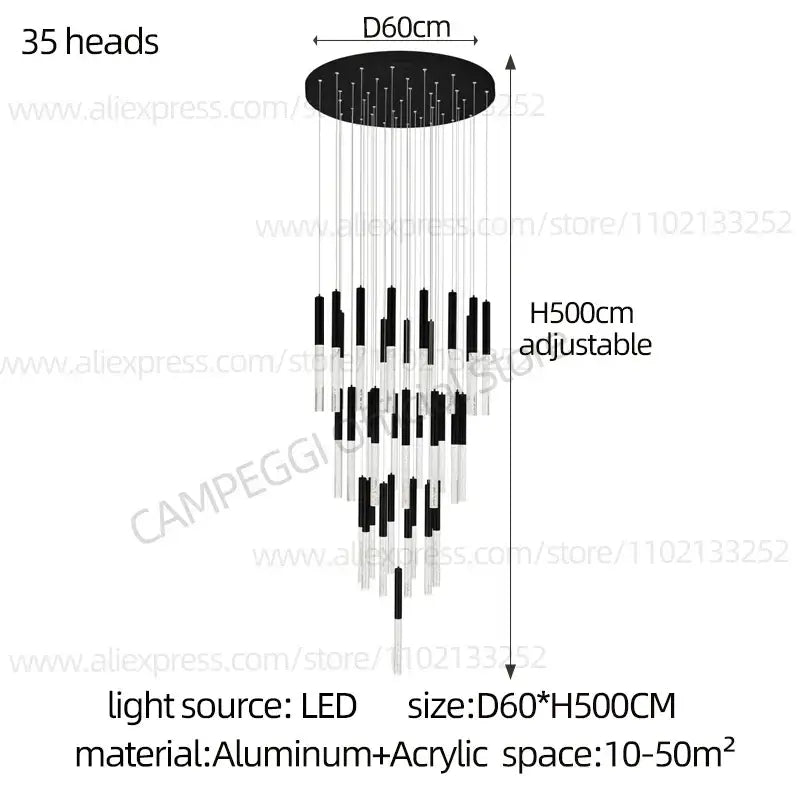 Modern black and clear glass cylindrical chandelier with 35 led light heads from decorbites cylindrical chandelier collection