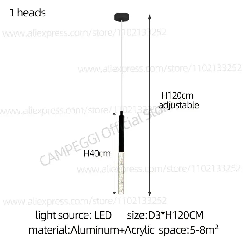 Modern black and clear acrylic decorbites cylindrical chandelier with adjustable 120cm height for staircase lighting