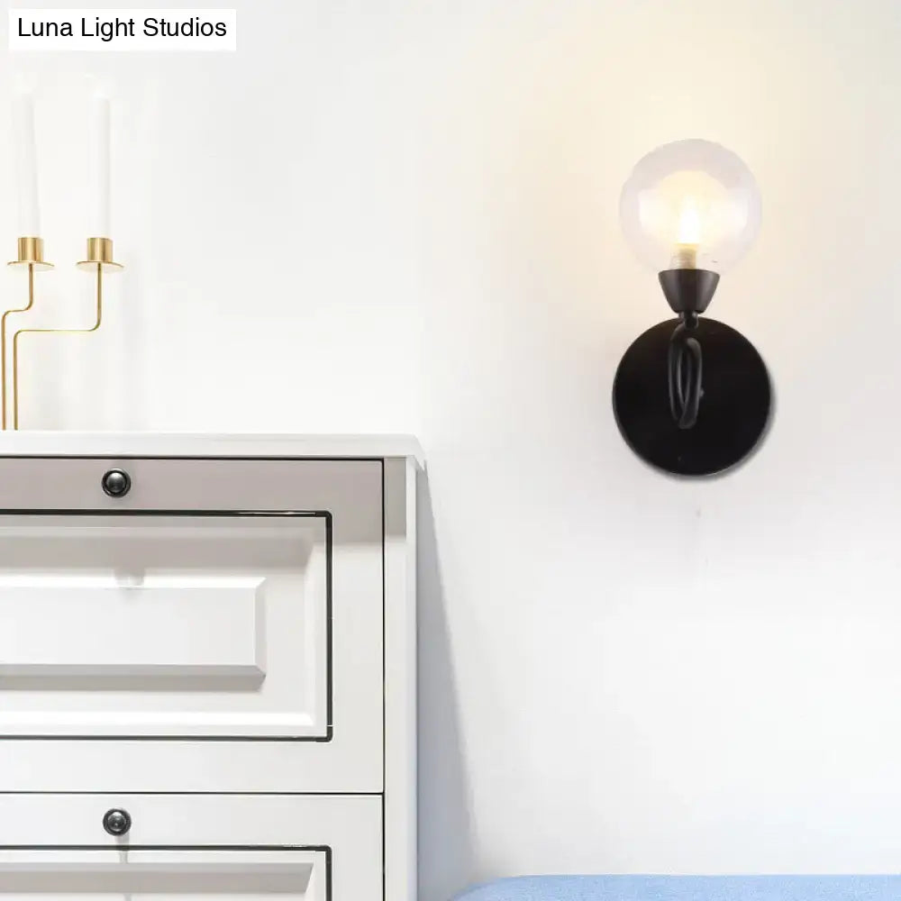 Modern black wall lamp with frosted glass globe light fixture for living room lighting and decor
