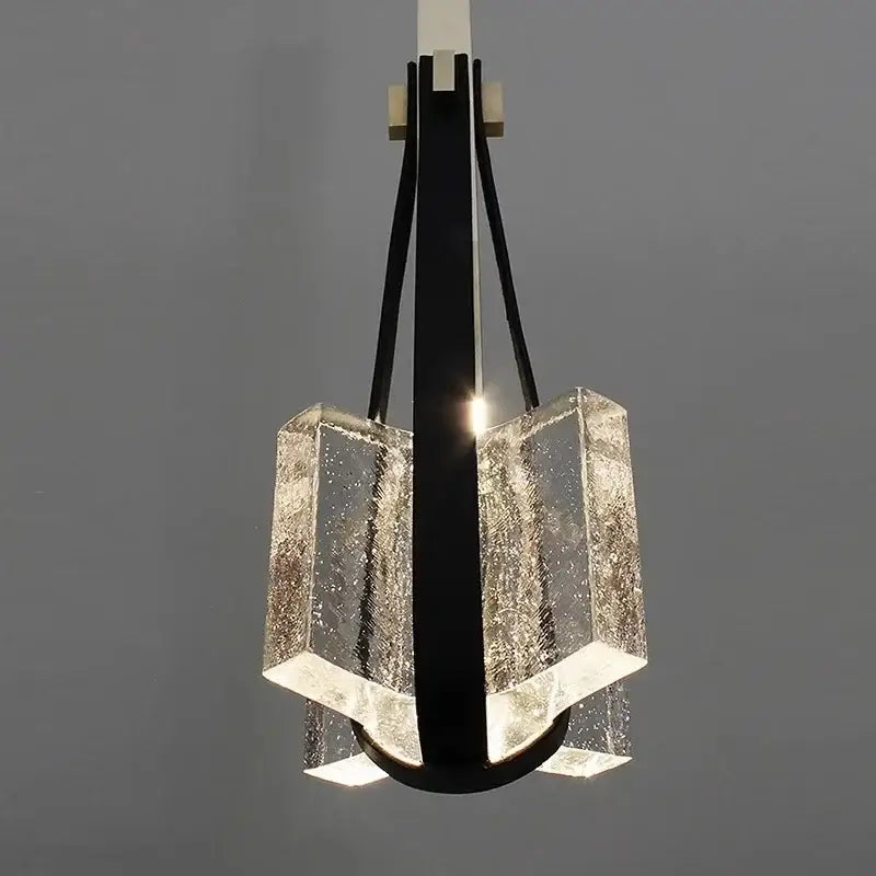 Modern black metal and clear white resin pendant light with geometric design for kitchen lighting