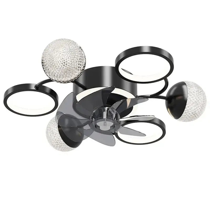 Modern black and crystal led ceiling fan with integrated led lights and textured glass globe shades for bedroom decorbites led ceiling
