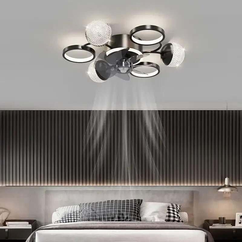 Modern black and crystal led ceiling fan with integrated lights designed for bedroom decorbites led ceiling use
