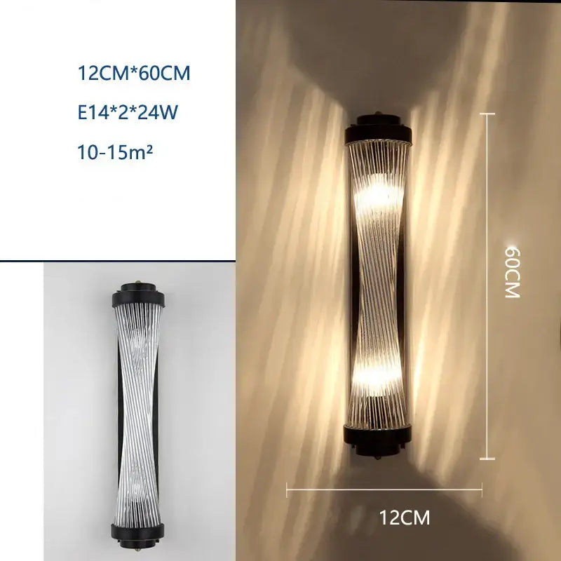 Modern black and crystal wall lamp featuring a twisted translucent glass sconce for living room decorbites crystal wall lamp