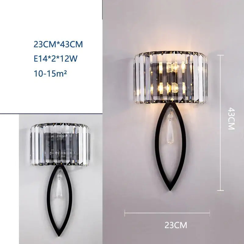 Modern black and crystal wall lamp with crystal-encrusted pendants and sleek frame for living room decorbites crystal wall lamp