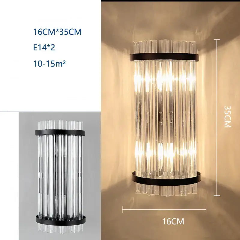 Modern black and crystal wall lamp with clear glass tubes and metal frames for living room decorbites crystal wall lamp