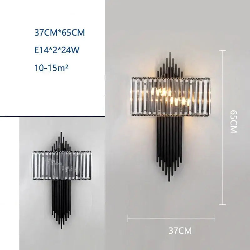 Modern black and clear crystal wall lamp with vertical rods glass sconce for living room decorbites crystal wall lighting