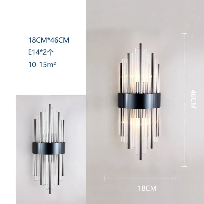 Modern black and clear glass wall lamp with vertical rods from decorbites crystal wall sconce for living room decor