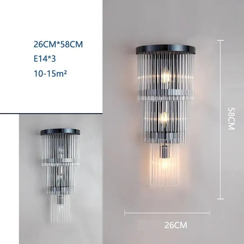 Modern black wall lamp with crystal cascading glass rods decorbites crystal wall lamp for living room decor