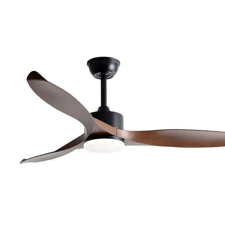 Modern black copper dc ceiling fan with dark wood blades and integrated led light featuring remote control for living room