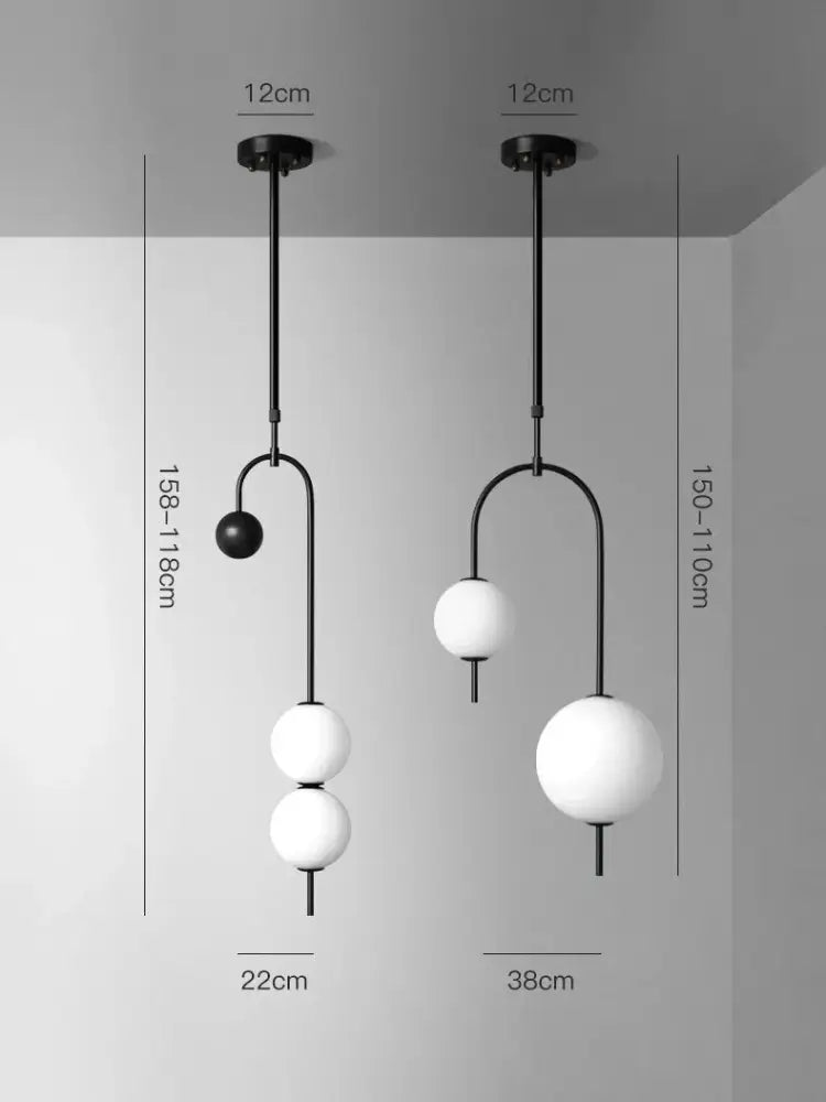 Modern black and frosted glass ceiling pendant with white spherical shades for decorbites glass suspension kitchen use