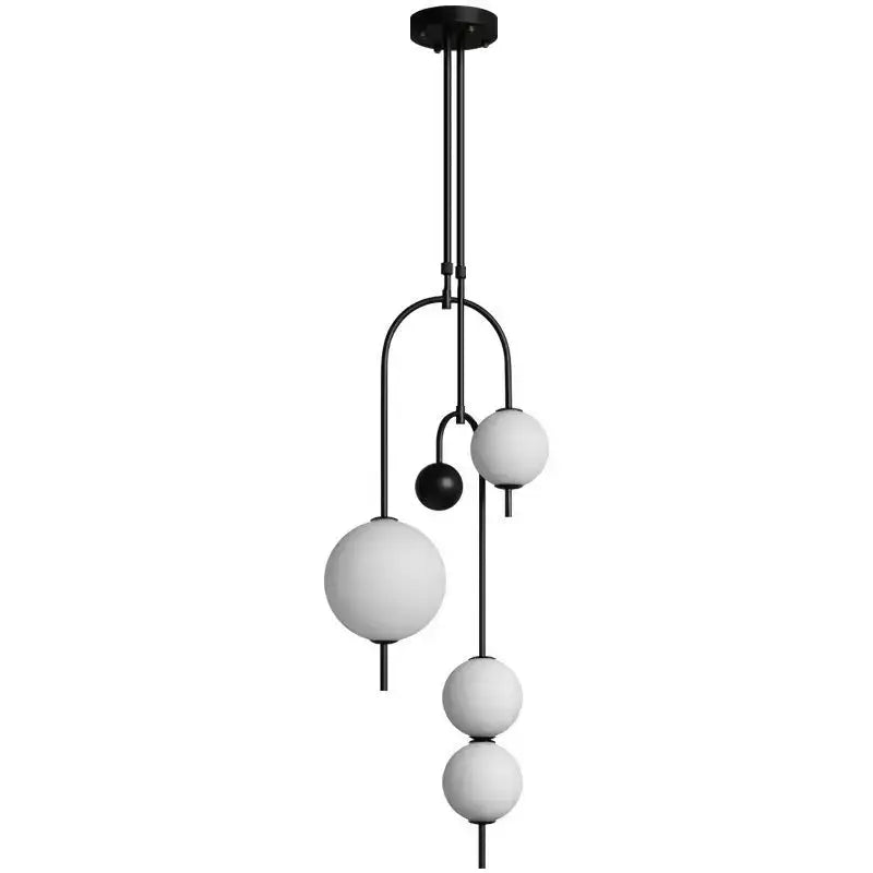 Modern black and frosted glass suspension kitchen ceiling pendant with black metal frame and frosted white spherical shades