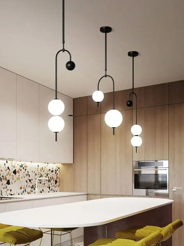 Modern black and frosted glass suspension kitchen ceiling pendant with spherical white glass shades for decorbites glass suspension