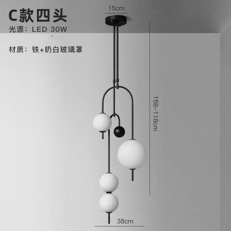Modern black and frosted glass ceiling pendant with milk-white globe for decorbites glass suspension kitchen lighting