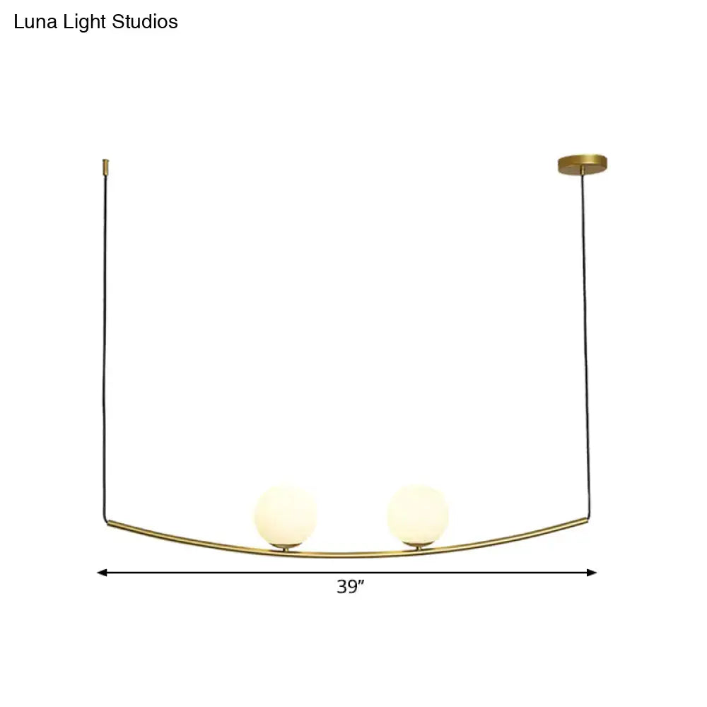 Decorbites modern metal chandelier black gold with two frosted glass globe bulbs and bubble island light design