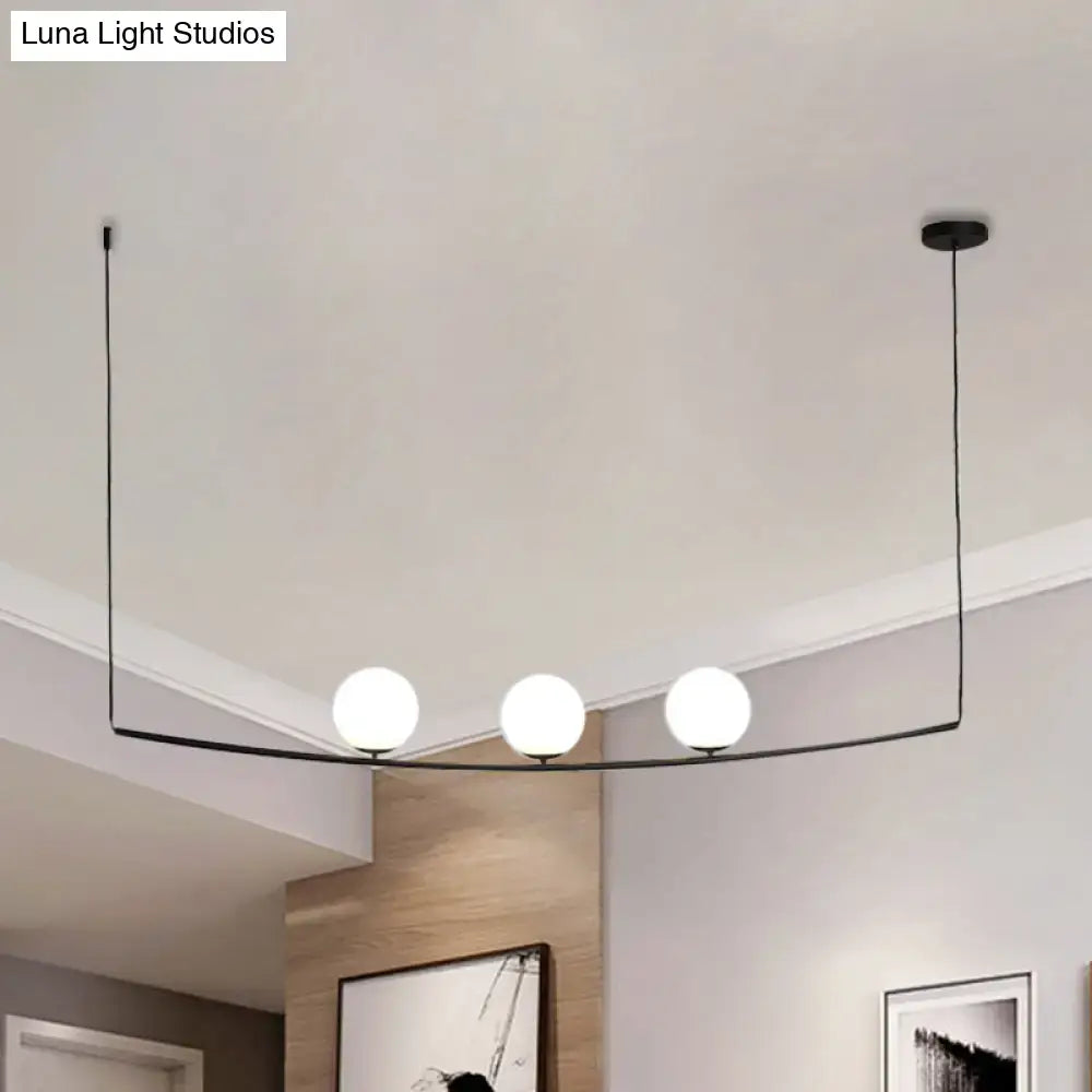 Decorbites™ modern black gold metal chandelier with three white glass bulbs bubble island light design