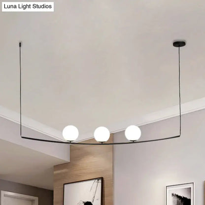 Decorbites™ modern black gold metal chandelier with three white glass bulbs bubble island light design