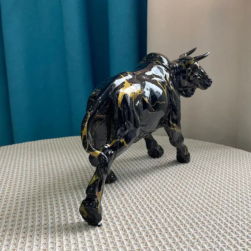 Modern black and gold marble-patterned ceramic bull statue decorbites bull statue for living room decor