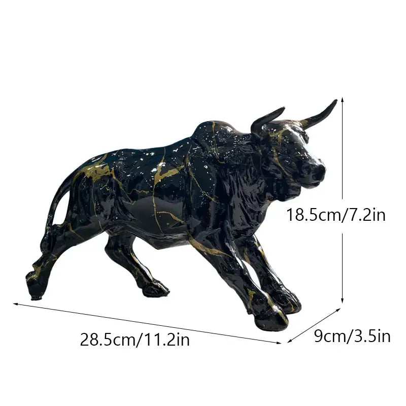 Modern black and gold marble-effect decorbites bull statue 18.5cm tall for living room decor and display
