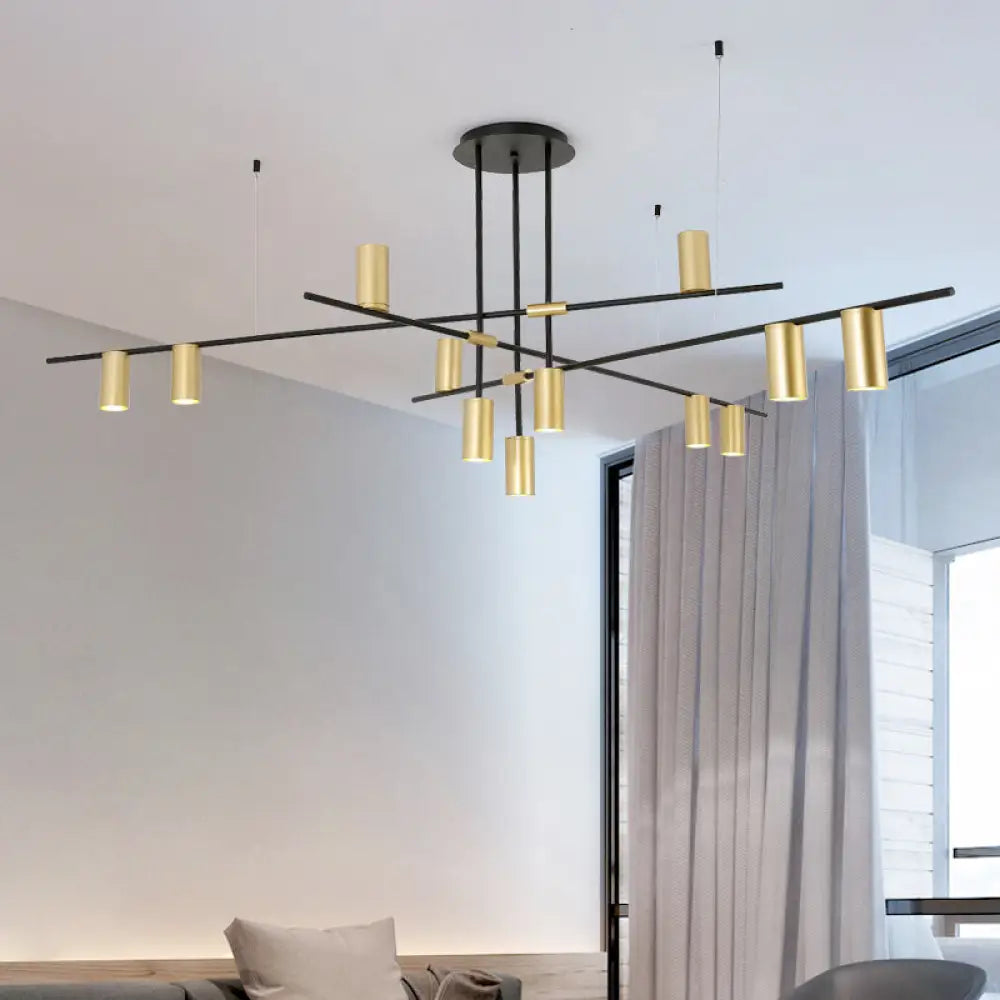 Modern Black and Gold Chandelier with Cross Arm Design – Stylish Living Room Hanging Light