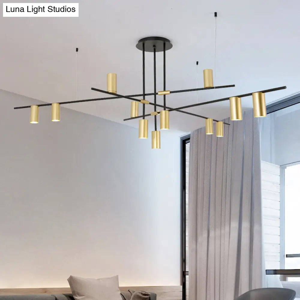 Modern Black and Gold Chandelier with Cross Arm Design – Stylish Living Room Hanging Light