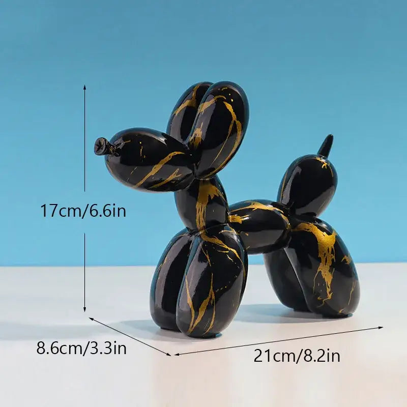 Modern black and gold marble-patterned balloon dog sculpture for elegant living room decor and display