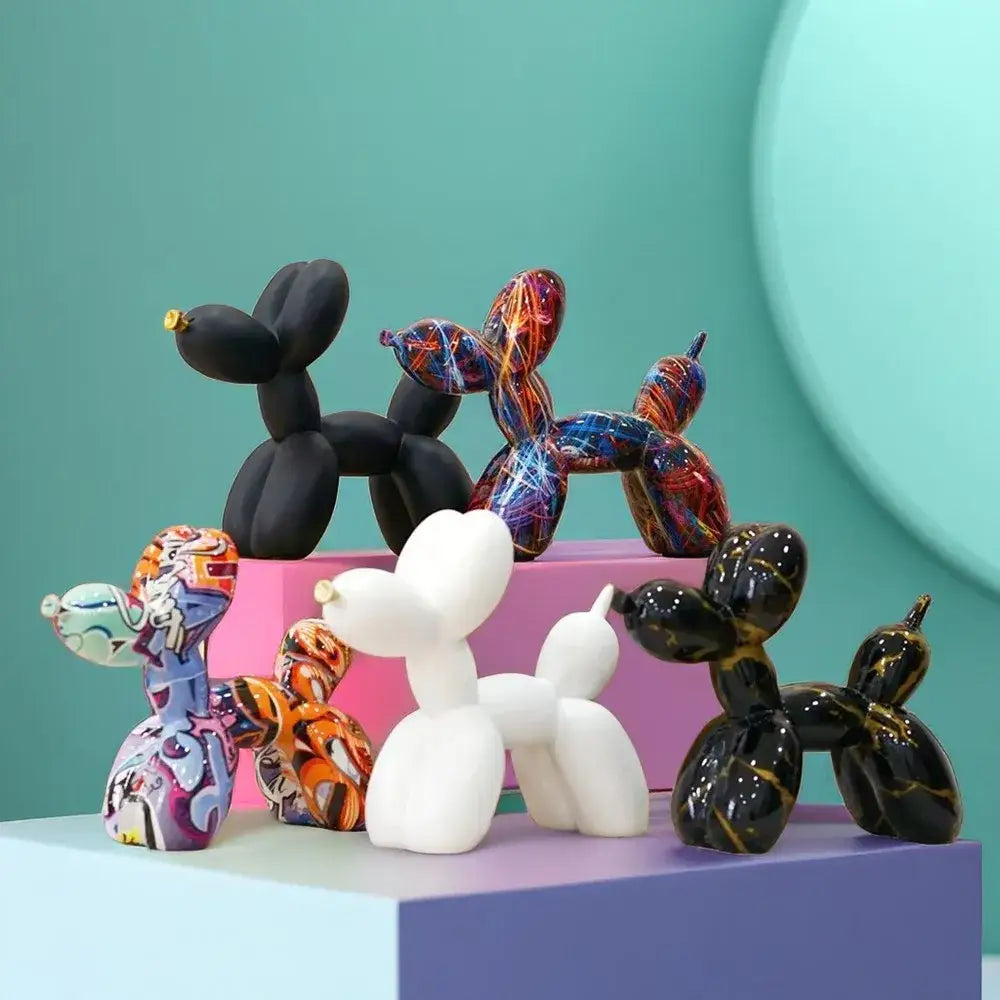 Glossy black and gold crackle balloon dog sculpture for modern living room decor with detailed finish