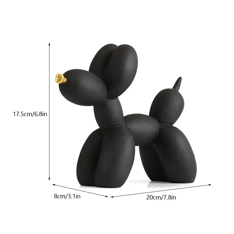Modern black and gold crackle balloon dog sculpture with gold-colored nose for living room decor